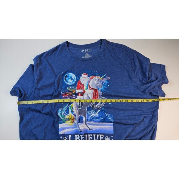 NWOT hybrid XLT I Believe santa on a rainbow unicorn Christmas funny party shirt - Picture 6 of 7